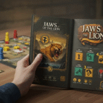 Ilustração destacando o manual de regras de Gloomhaven, mostrando sua abordagem didática e passo a passo para aprender o jogo diret