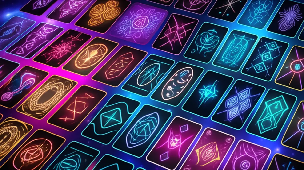 Uma mão mágica manipulando cartas Anki com símbolos de The Witcher e runas mágicas, ilustrando a magia dos flashcards.