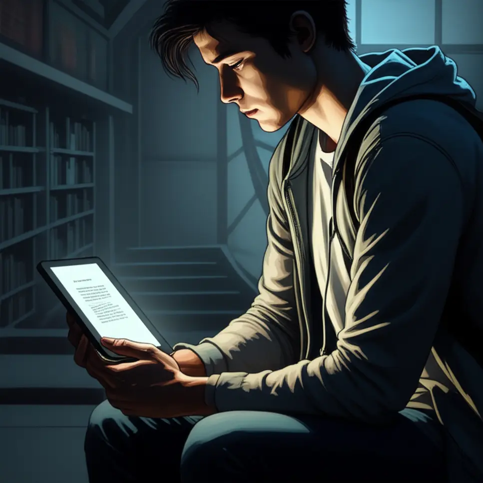 Uma pessoa lendo um Kindle em um ambiente aconchegante, com uma xícara de café ao lado, simbolizando a imersão e o conforto da leitura digital para o aprendizado de idiomas.