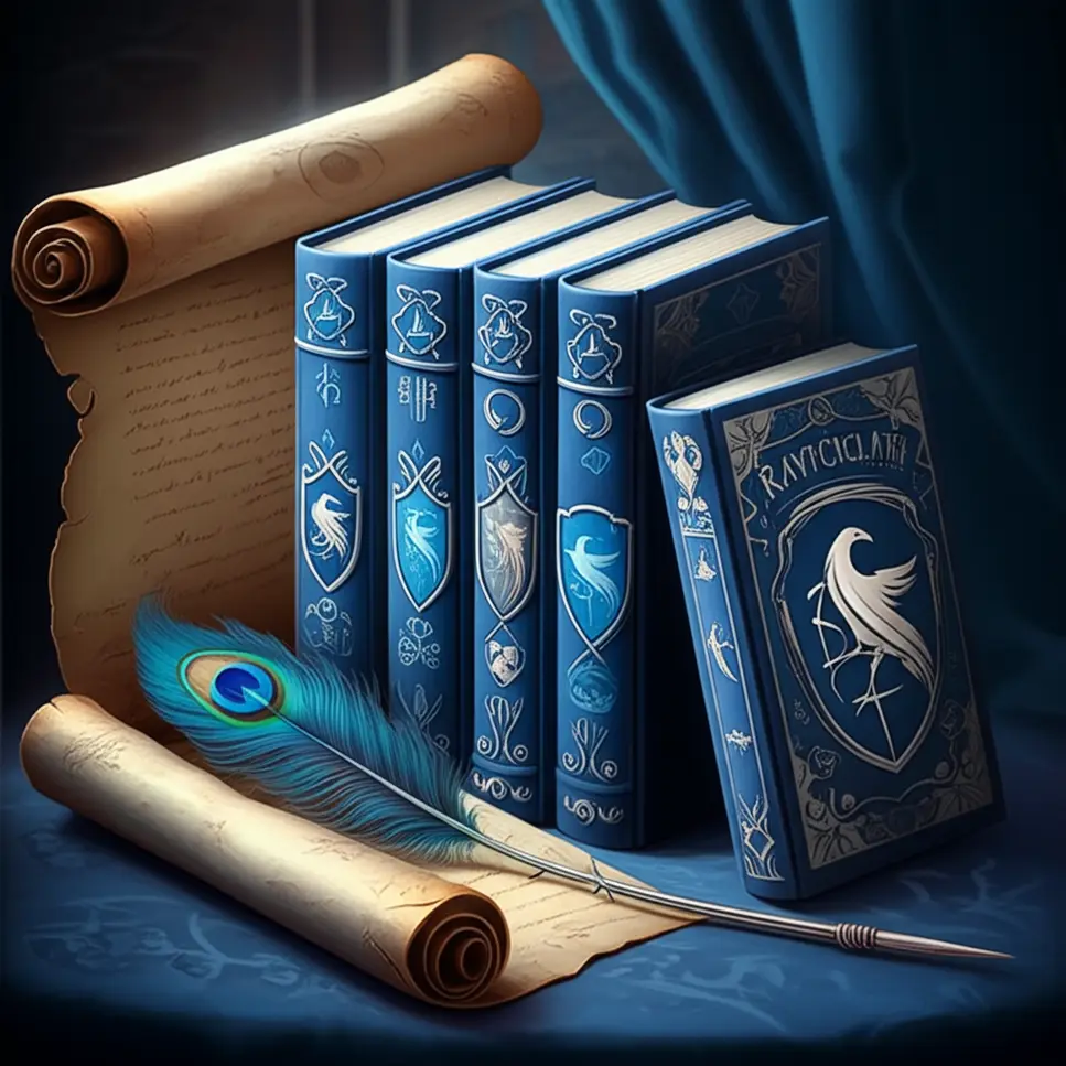 Detalhes mágicos e capas dos livros da edição Corvinal do Box Set Harry Potter