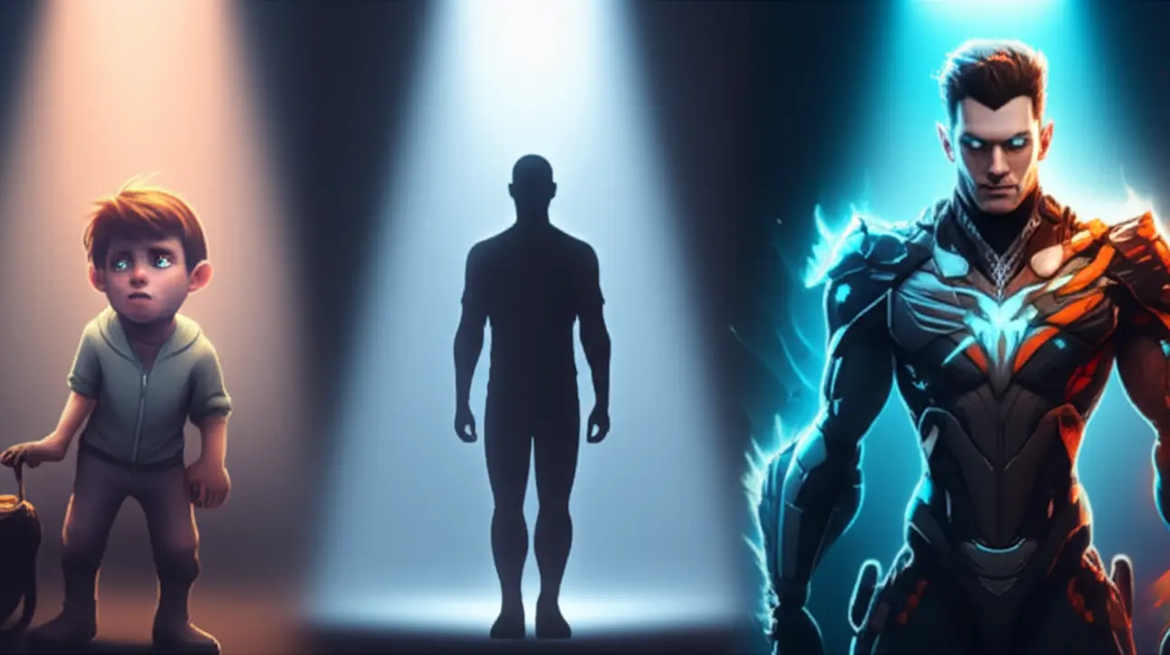 Ilustração de um personagem evoluindo de iniciante (noob) a profissional (pro), com ícones de jogos ao redor.