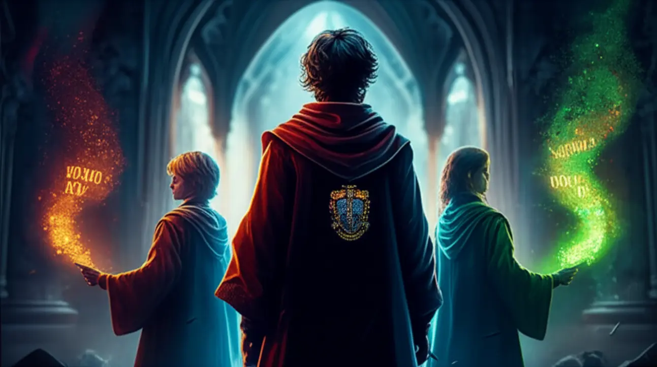 Ilustração de diversos personagens de Harry Potter, representando a variedade de sotaques e vocabulário encontrados na saga.