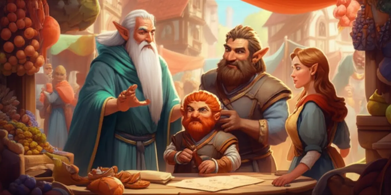 Duas pessoas, um homem e uma mulher em roupas medievais, conversando em um cenário de fantasia, representando a riqueza dos diálogos em The Witcher.