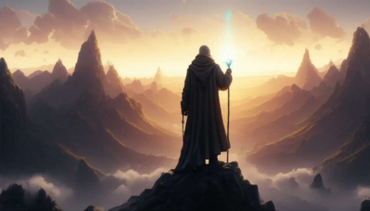 Uma estrada iluminada por uma luz mágica, simbolizando uma jornada de aprendizado e a busca por conhecimento. A imagem representa o caminho para masterizar o inglês.