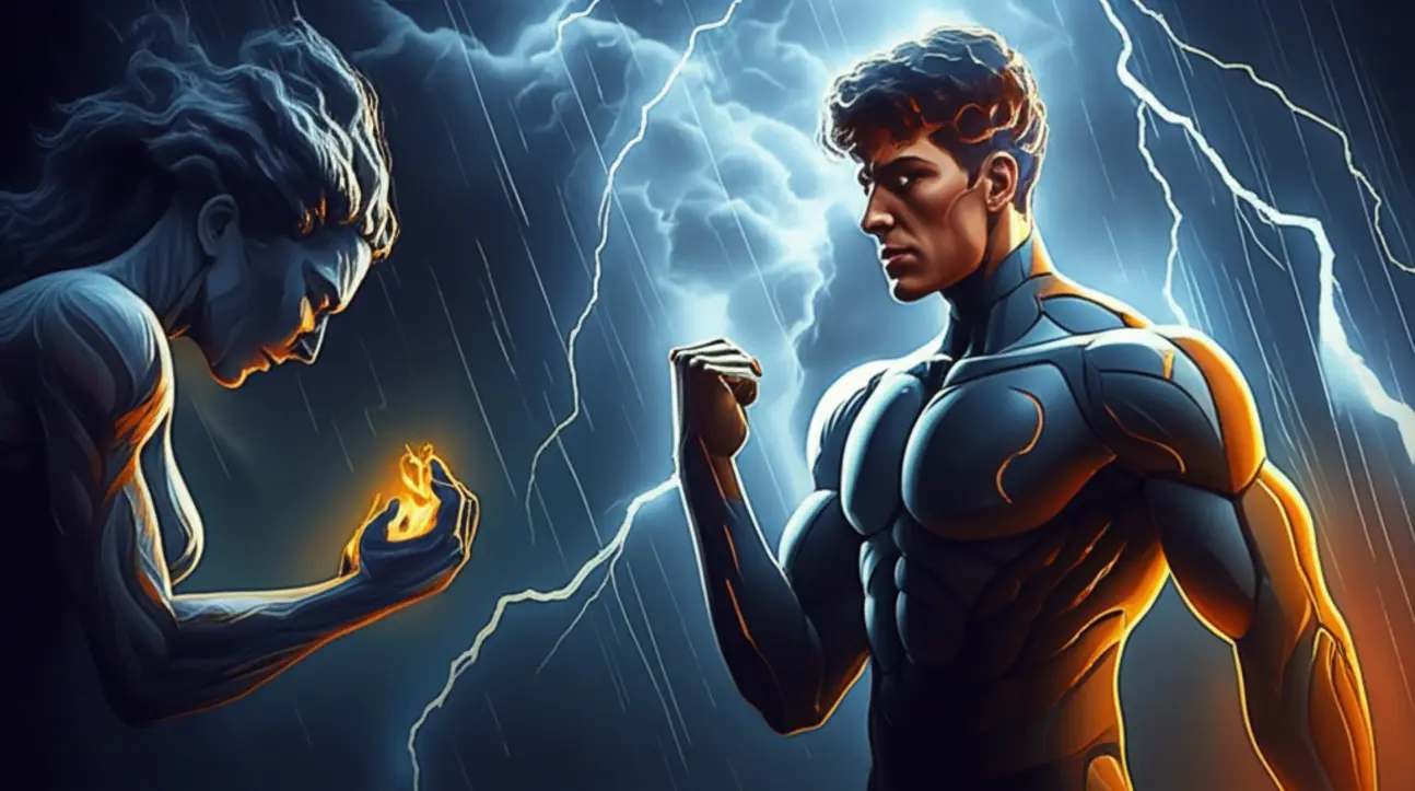 Imagem mostrando dois caminhos, um para persistir (continuar) e outro para desistir (parar), com um personagem em uma encruzilhada, simbolizando a decisão em uma aventura.