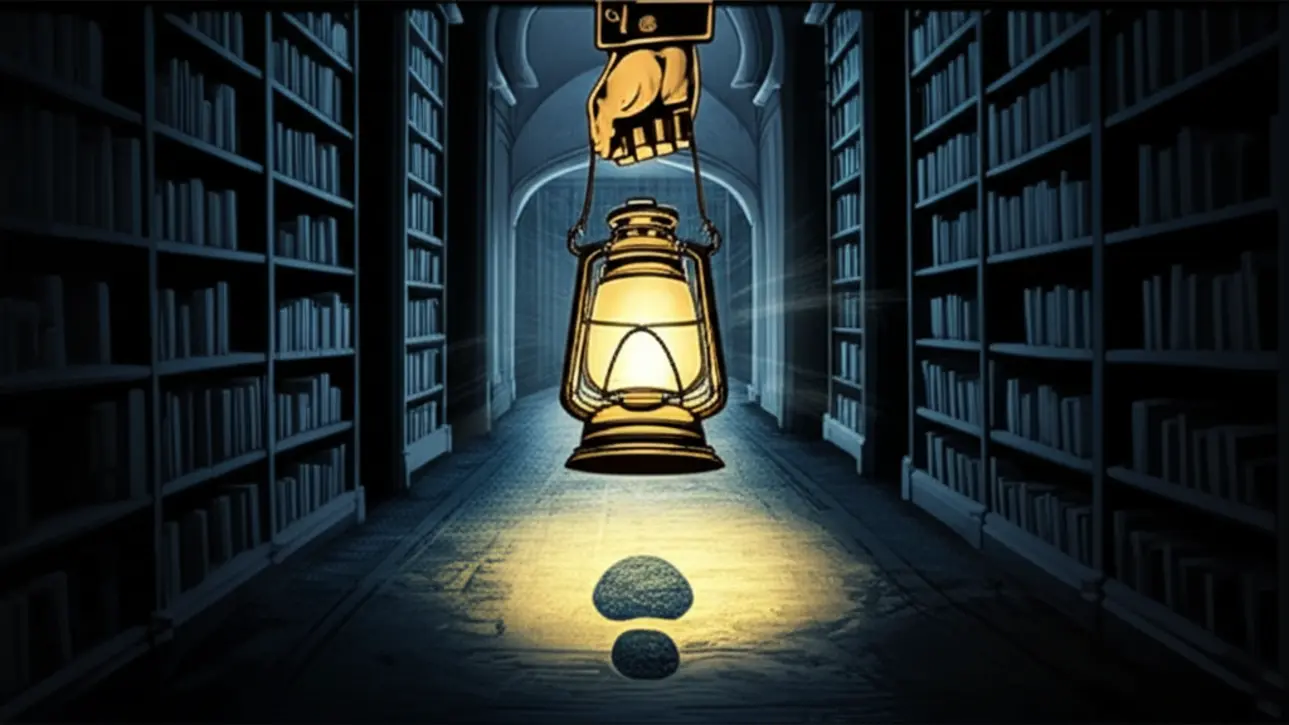 Mesa de detetive com lupa, mapa e anotações, simbolizando a busca por pistas na investigação dos phrasal verbs.